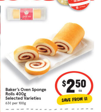 IGA Baker's Oven Sponge Rolls 400g offer