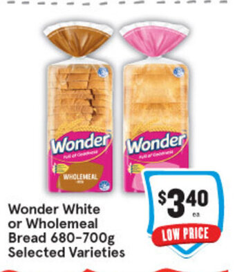 IGA Wonder White or Wholemeal Bread 680-700g offer