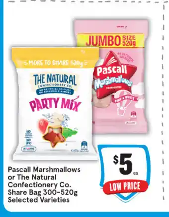Pascall Marshmallows or The Natural Confectionery Co. Share Bag 300-520g