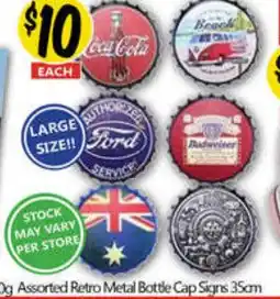Assorted Retro Metal Bottle Cap Signs 35cm