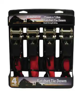 Auto One Carfit ratchet tie down strap pack of 4 - 25mm x 1.8m offer