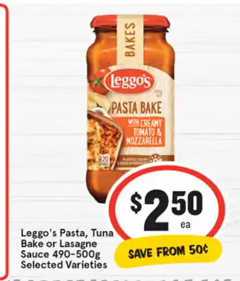 IGA Leggo's Pasta, Tuna Bake or Lasagne Sauce 490-500g offer