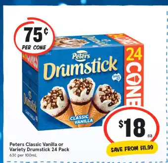 IGA Peters Classic Vanilla or Variety Drumsticks 24 Pack offer