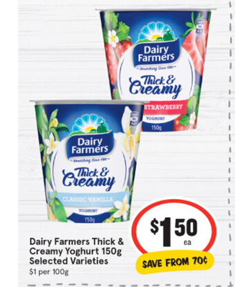 IGA Dairy Farmers Thick & Creamy Yoghurt 150g offer