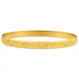 Shiels 9ct Yellow SOLID Gold Engraved Heart Pattern Bangle offer