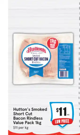 IGA Hutton's Smoked Short Cut Bacon Rindless Value Pack offer