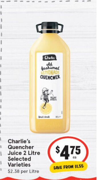 IGA Charlie's Quencher Juice 2 Litre offer