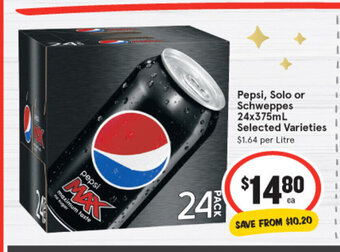 IGA Pepsi, Solo or Schweppes 24 x 375ml offer