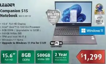 Leader Computers Companion 5 15 Notebook offer