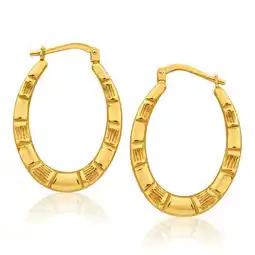 Shiels 9ct Yellow Gold Silver Filled Oval Bamboo Style 13mm Hoop Earrings offer