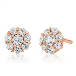 Shiels 9ct Rose Gold Silver Filled Cubic Zirconia Flower Studs offer