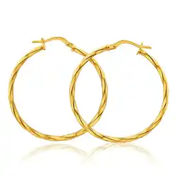 Shiels 9ct Yellow Gold Silver Filled Twist 30mm Hoop Earrings offer