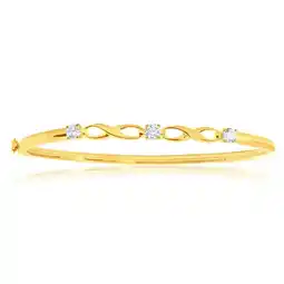 Shiels 9ct Yellow Gold Silver Filled Infinity White Cubic Zirconia Hinge Bangle 61mm offer