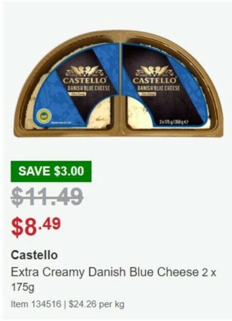 Castello Extra Creamy Danish Blue Cheese 2 x 175g offer at Costco