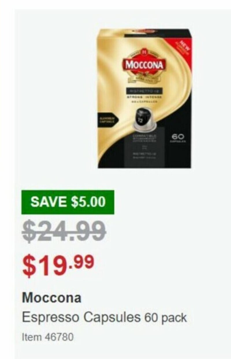 Moccona Espresso Capsules 60 Pack offer at Costco