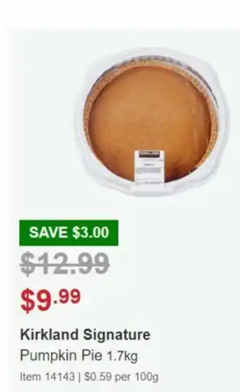 Costco Kirkland Signature Pumpkin Pie 1.7kg offer