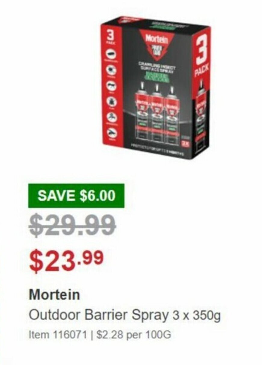 Mortein Outdoor Barrier Spray 3 x 350g offer at Costco
