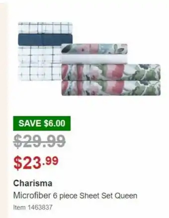 Costco Charisma Microfibre 6 Piece Sheet Set Queen offer