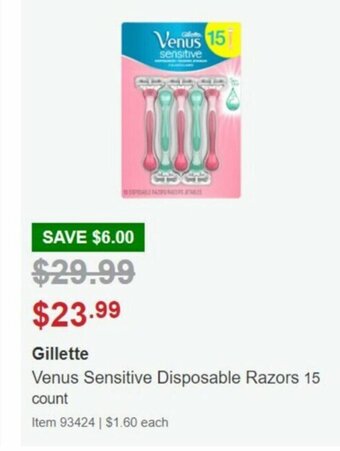 Gillette Venus Sensitive Disposable Razors 15 Count