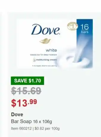 Costco Dove Bar Soap 16 x 106g offer
