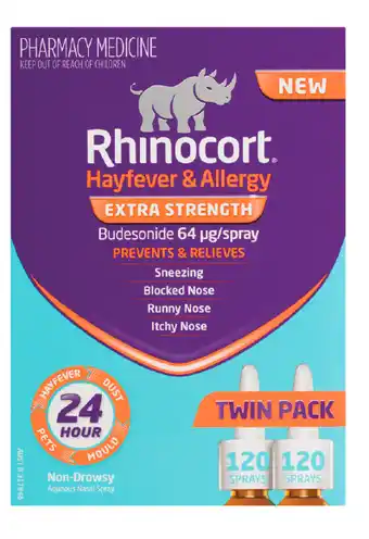 Discount Drug Stores Rhinocort hayfever & allergy nasal extra strength 64mcg 120 sprays twin pack offer