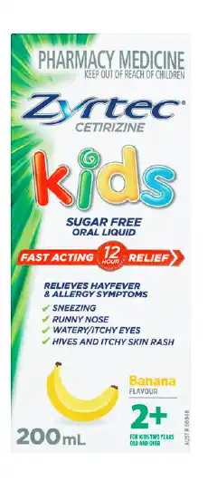Zyrtec kids hayfever & allergy relief banana flavour liquid 200ml
