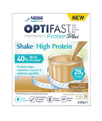 Discount Drug Stores Optifast vlcd protein plus shake coffee flavour 10 x 63g sachets offer