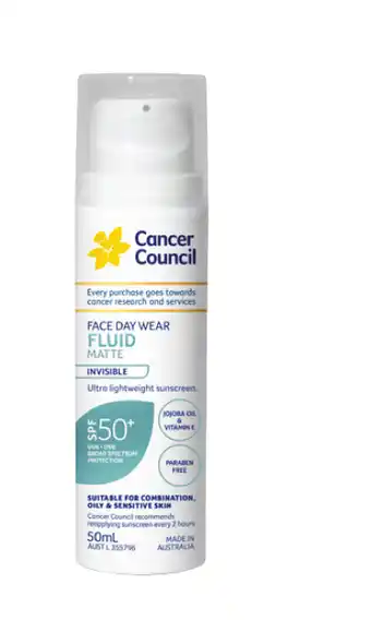 Discount Drug Stores Cancer council face day wear fluid invisible spf50+ 50ml offer