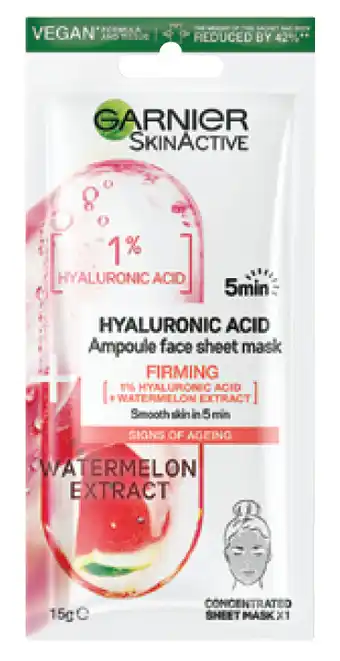 Garnier hyaluronic acid ampoule face sheet mask watermelon extract 15g