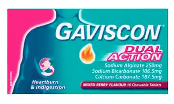 Chemist Discount Centre Gaviscon dual action mixed berry 16 tablets offer
