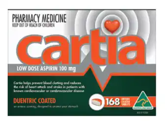 Chemist Discount Centre Cartia low dose asprin 100mg 168 tablets offer