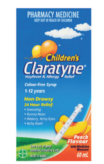 Claratyne children’s hayfever & allergy relief syrup 1-12 years peach 60ml