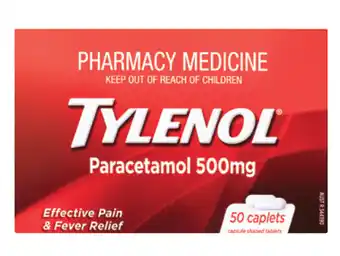 Tylenol paracetamol 500mg 50 pack