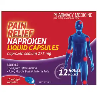 Pain relief naproxen liquid capsules 10 packs