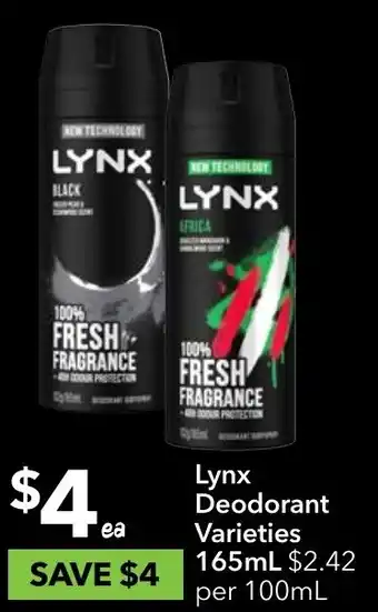 Ritchies Lynx Deodorant Varieties offer