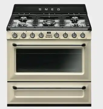 The Good Guys Smeg 90cm victoria dual fuel upright cooker - cream offer