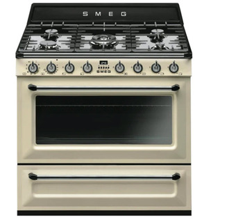 The Good Guys Smeg 90cm victoria dual fuel upright cooker - cream offer
