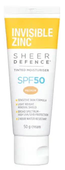 Invisible zinc sheer defence tinted moisturiser spf50 50g - medium