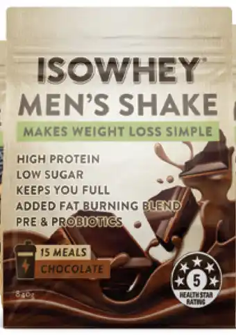 Direct Chemist Outlet Isowhey men's shake - chocolate 840g offer