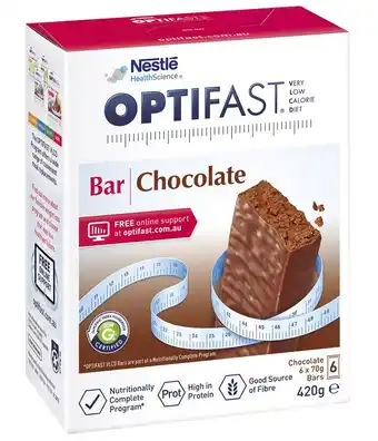 Chemist Warehouse Optifast vlcd bar chocolate 6x70g offer