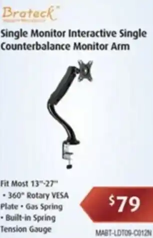 Leader Computers Single Monitor Interactive Single Counterbalance Monitor Arm offer