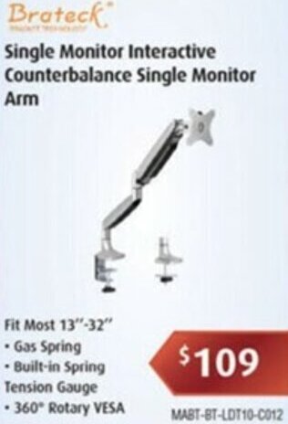 Leader Computers Single Monitor Interactive Counterbalance Single Monitor Arm offer