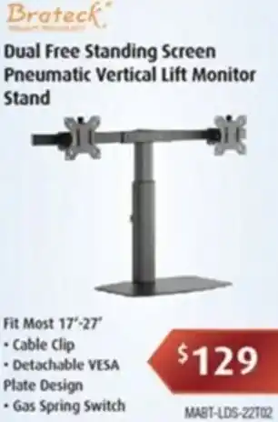 Dual Free Standing Screen Pneumatic Vertical Lift Monitor Stand