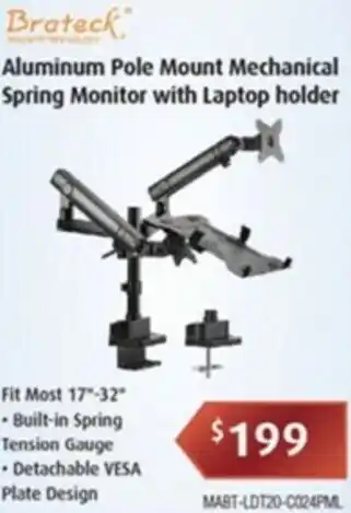 Aluminum Pole Mount Mechanical Spring Monitor With Laptop Holder