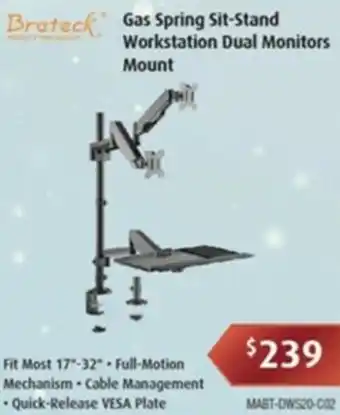 Leader Computers Gas Spring Sit-Stand Workstation Dual Monitors Mount offer