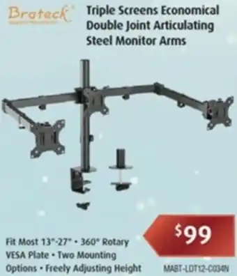 Leader Computers Triple Screens Economical Double Joint Articulating Steel Monitor Arms offer
