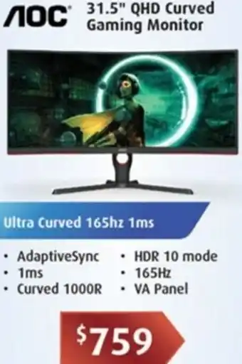 Leader Computers 31.5" QHD Curved Gaming Monitor offer