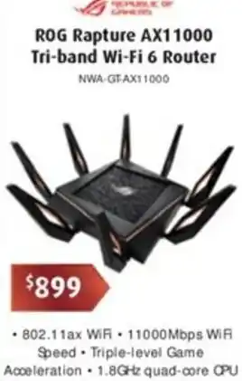 Leader Computers R0g Rapture AX1 1000 Tri-Band Wi-Fi 6 Router offer