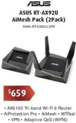 Leader Computers Asus RT-AX92U Aimesh Pack (2pack) offer
