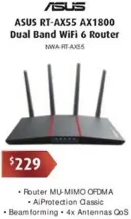 Leader Computers Asus RT-AX55 AX1800 Dual Band WiFi 6 Router offer